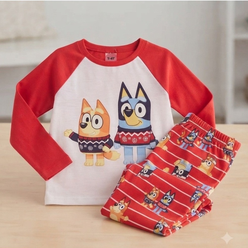 NWT Jammies Bluey Long Sleeve Two-Piece Pajama PJ Christma Top Pants Set Size 8